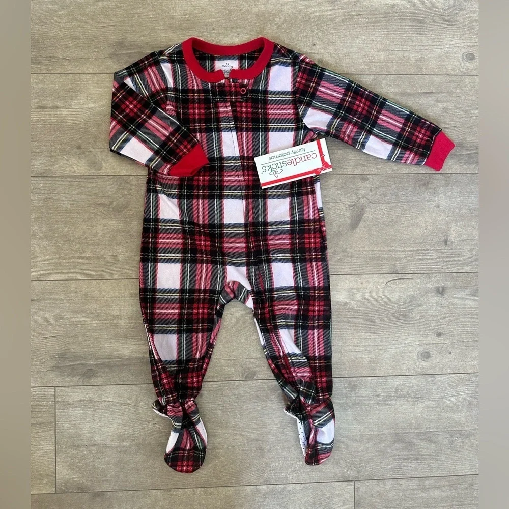 New Macys Flannel Plaid Pajamas Footies Baby 12 months  New with tags